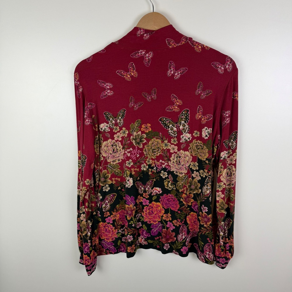 Johnny Was Janie Favorite Mock Neck Top Size PL Burgundy Butterfly Floral Comfy‎ - Picture 5 of 11